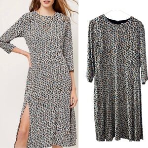 Loft Midi dress Abstract floral artsy pattern 3/4 sleeve Womens 10 Petite